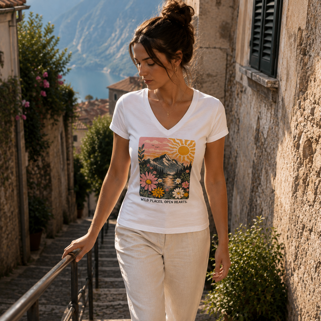 Alpine Sunset Women's V-Neck T-Shirt
